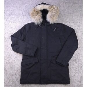 Sandro Paris Parka Mens XS Coat Jacket Insulated Hooded Coyote Fur Trim Black
